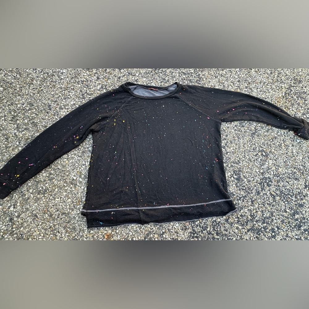 T Party | Women’s | Black Shirt | Colorful |Paint Speckles | Size Small